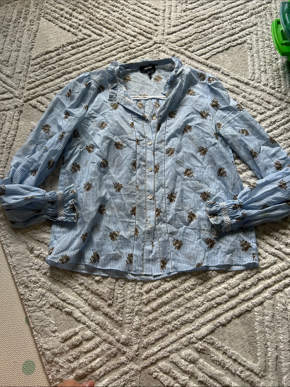 Me+Em Light Blue Striped Floral Button-Down Shirt